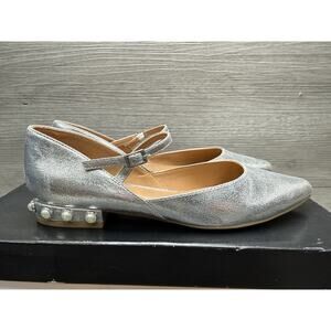 DV Dolce Vita Mellie Silver Mary Jane Flats Pointed Toe Buckle Strap Women's 7
